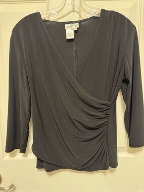 Coldwater Creek Black Wrap Ruched V-Neck Blouse